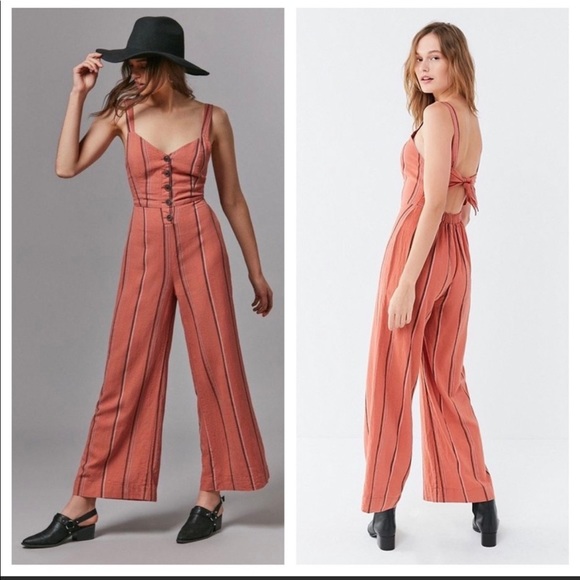 Urban Outfitters Pants - Urban Outfitters UO Ashley Striped long romper jumpsuit small p open back NWOT